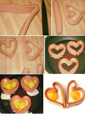 яичница в форме из сосиски