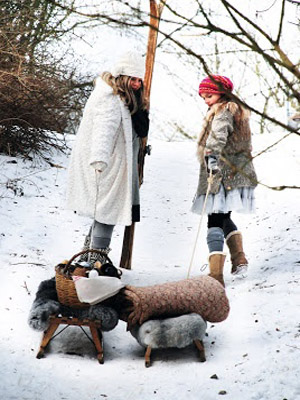 санки с едой и пледами